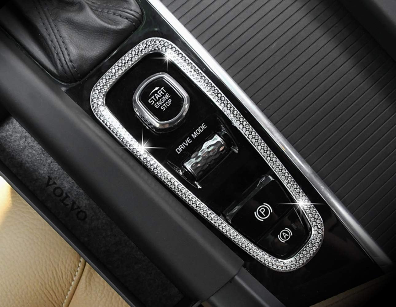 Fit for Volvo Bling Interior Accessories Ignition knob Multimedia knob Compatible V60 V90 XC90 XC60 S60 S90 Rhinestone knob Cover Decal Cover Decorative Frame (Parking Button Decoration Frame)
