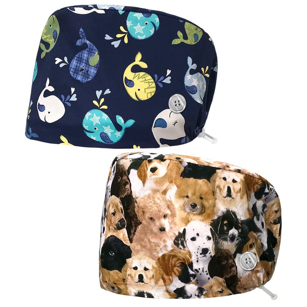 niaahinn Working Hats Doctor Nurse Caps with Button Tie Back Hats with Sweatband Multi-purpose Adjustable Hospital for Women Men (83029-83030)
