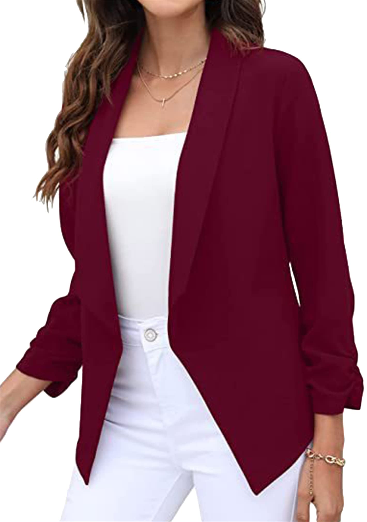 BOFETA Womens Blazer Open Front Cardigan 3 4 Sleeve Fitted Jacket Casual Office Cropped Blazer