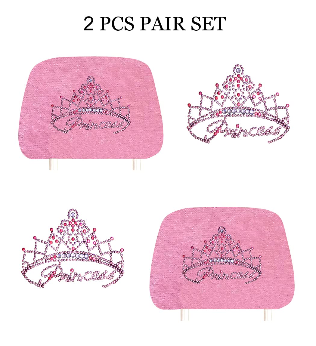 ALLBrand Universal Car Truck Crystal Diamond Bling Rhinestone Studded Seat Headrest Covers - Pair (Princess/Pink)(KAH-PINK)