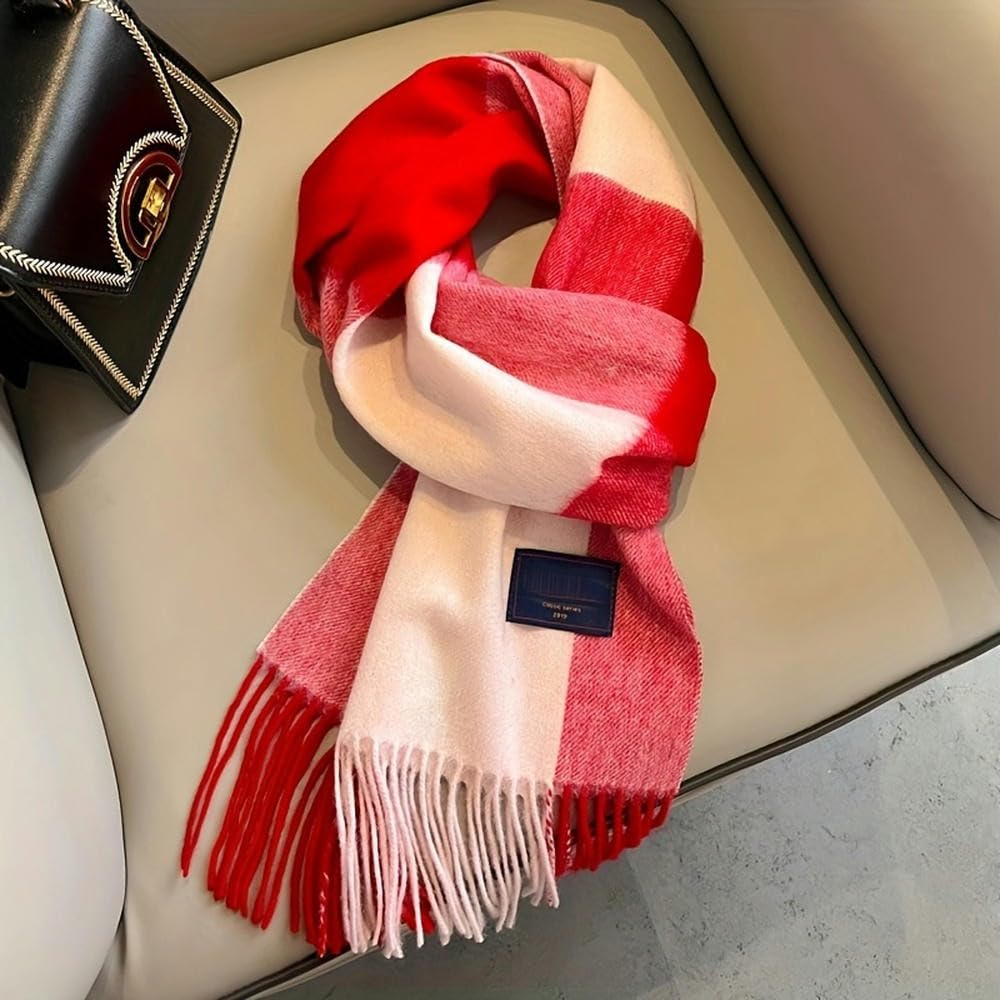 Bufanda de Lana a Cuadros Rojos de inspiración británica SYJYM para Parejas, Lavable a Mano, otoño e Invierno