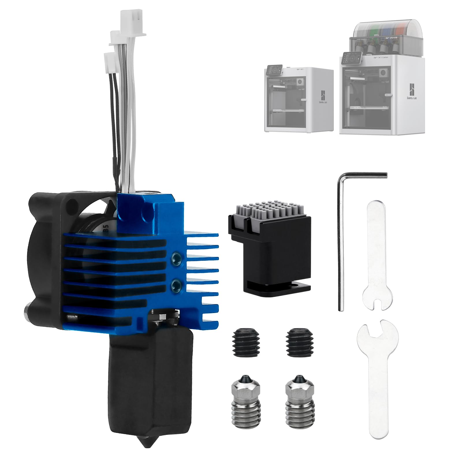 Bamboo Lab x1 x1c Hotend Complete Kit for x1 Series 3D Printer, Full Assembly Blue Hot End with Fan, Thermistor, 0.4mm Hardened Steel Nozzle+2pcs 0.4mm Bimetallic Nozzle-image-43