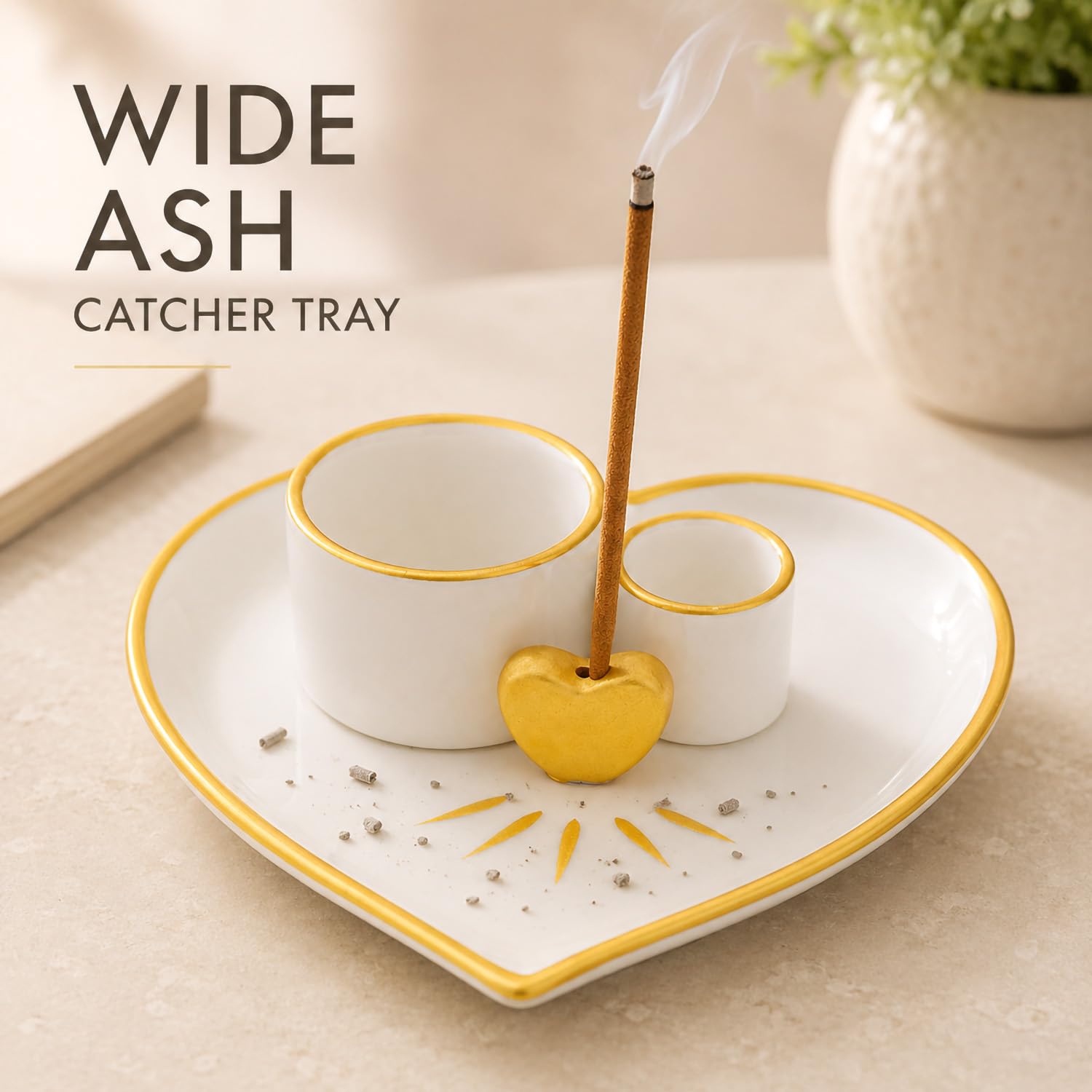 Porta incenso a forma di cuore, in ceramica, per bastoncini, salvia
