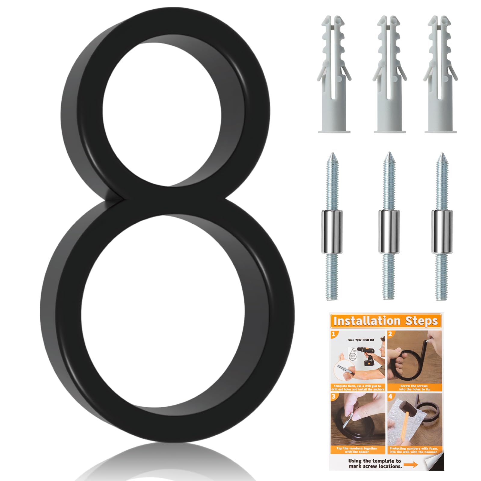 5" Floating House Number, Metal Modern Anti-Rust House Address Numbers with Nail Kits for Mailbox Yard Home Front Door, Zinc Alloy Black, 911 Visibility Signage (8) — image 1