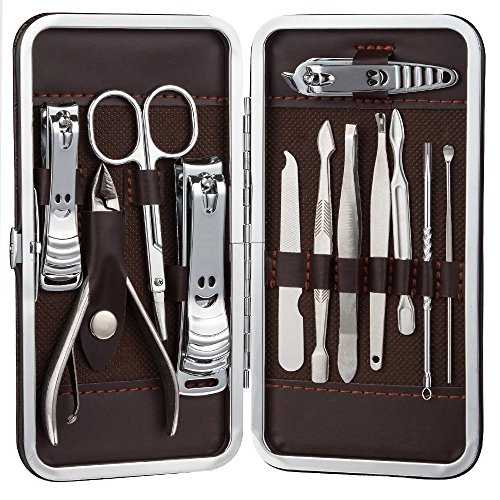 Nail Clippers Manicure Pedicure Kit Travel Set 12-in-1 Professional Nail Cutter Tools Grooming Kit for Women Men with Leather Case