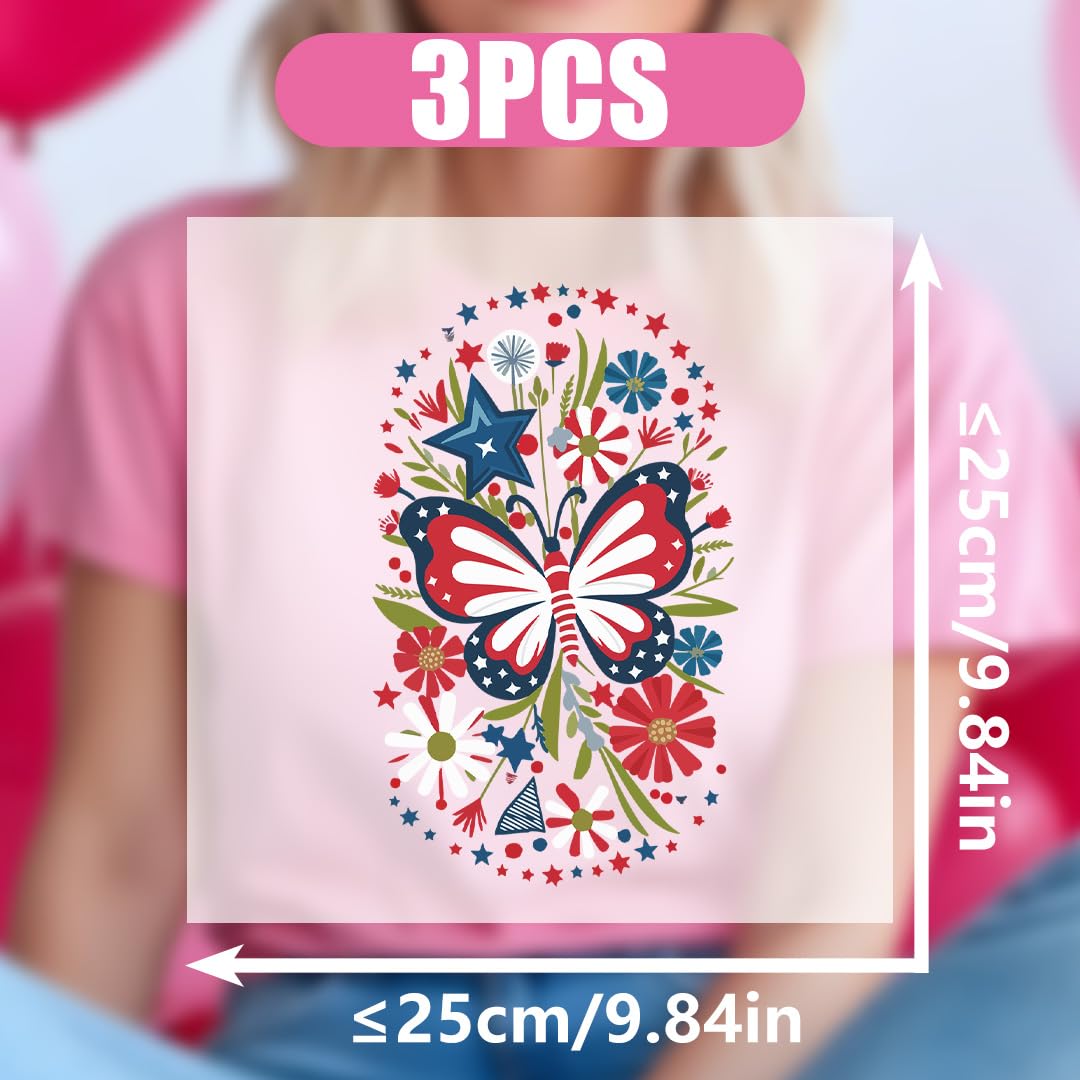 3pcs Spring Floral Butterfly, Chill The Fourth Out Png Iron on Transfers for T-Shirts DTF Transfers Vinyl Stickers Iron on Decals for Tshirts Clothes Pillow DIY Crafts (P1)