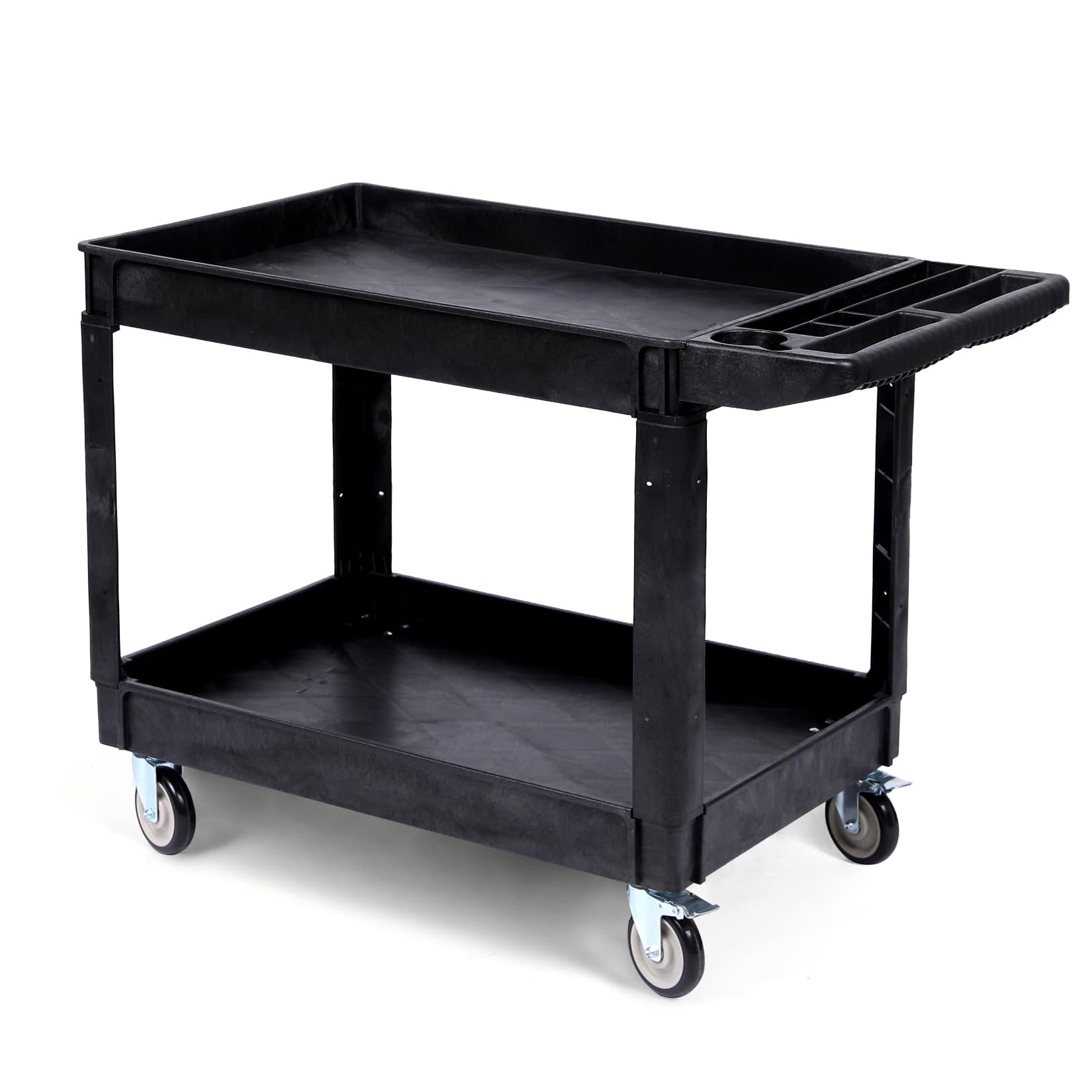 2-Shelf Utility/Service Cart, 45.7x25.6 Inch Utility Cart with 500 lbs. Capacity, Rolling Carts for Warehouse Garage Cleaning Manufacturing