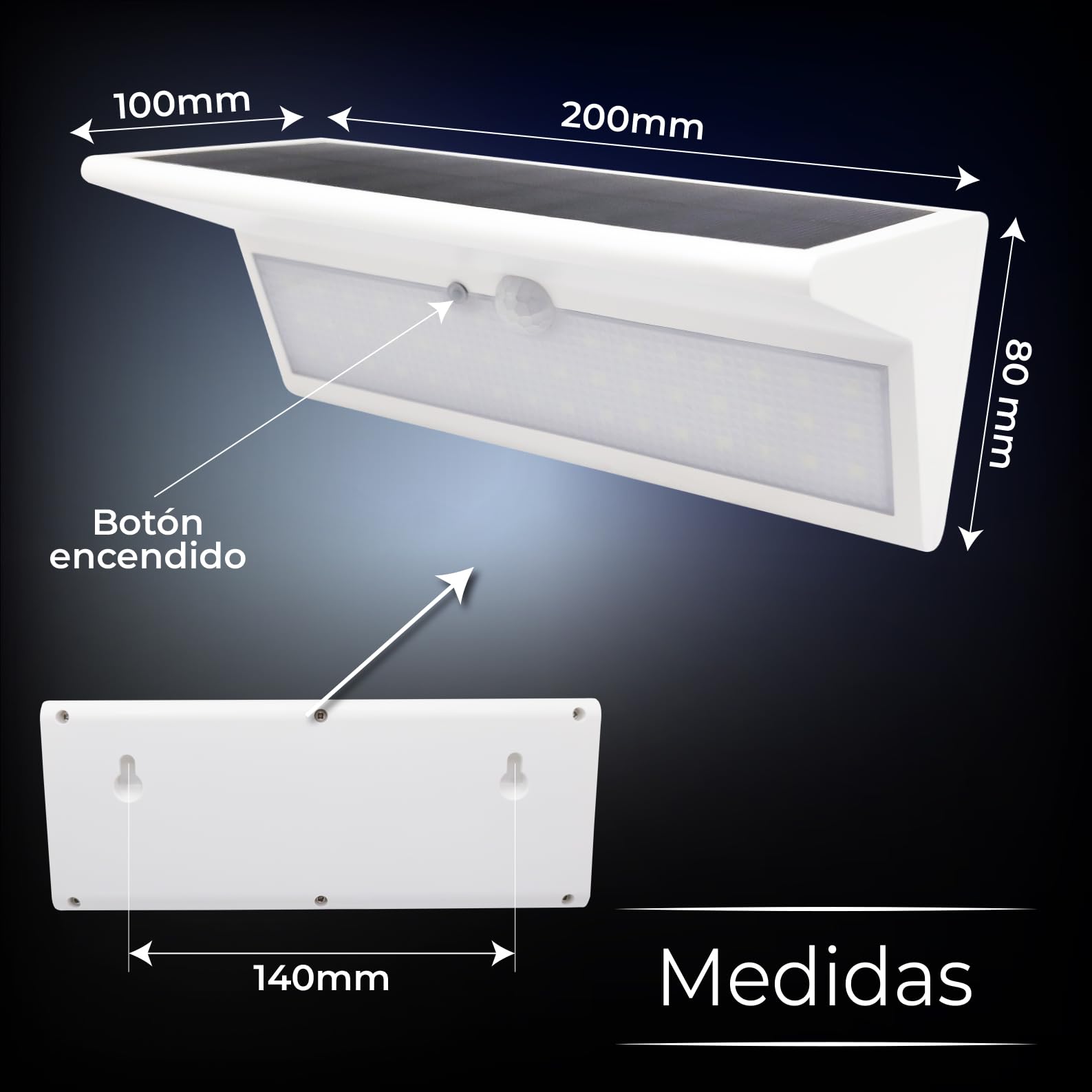LED ATOMANT 4x Aplique LED Solar 46 LEDs IP65 800lm 4 Modos con Sensor | Luz de seguridad, 4 modos de iluminacion