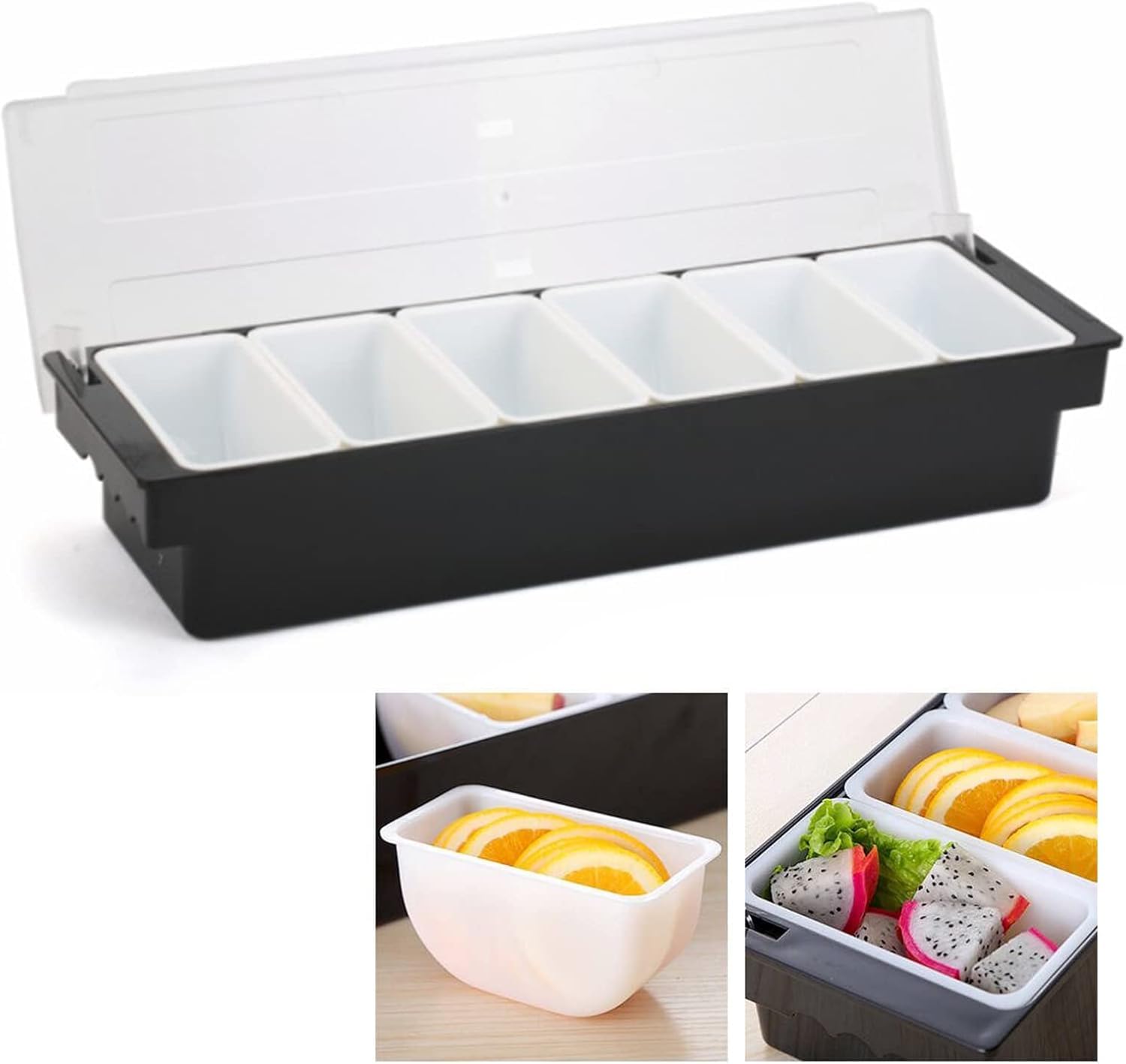 ZutatenbehäLter,Pizza Zutatenbehälter Gewürz-Spender-Fach, Gekühlte Server-Bar-Obst-Caddy Lebensmittel Box Eisgekühlter Gewürz-Servierbehälter (6 Compartment)