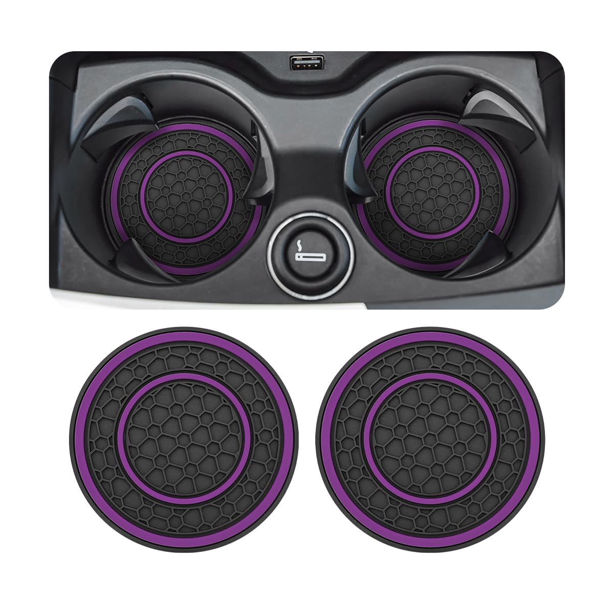 2 Pack Car Coasters for Cup Holder, 2.75 Inch No-Slip Anti Dust Insert Coaster, Universal Auto Waterproof Coasters Silicon Insulation Cup Mats for Woman Man, Suit for Vehicle Interior (Purple)