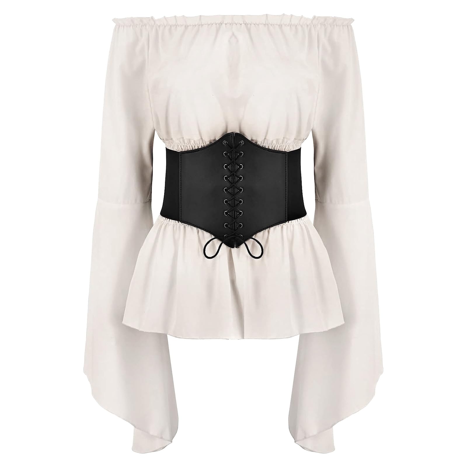 FYMNSI Blusa renacentista para mujer, hombros descubiertos, manga trompeta, estilo gótico, lolita, boho, medieval, mokt