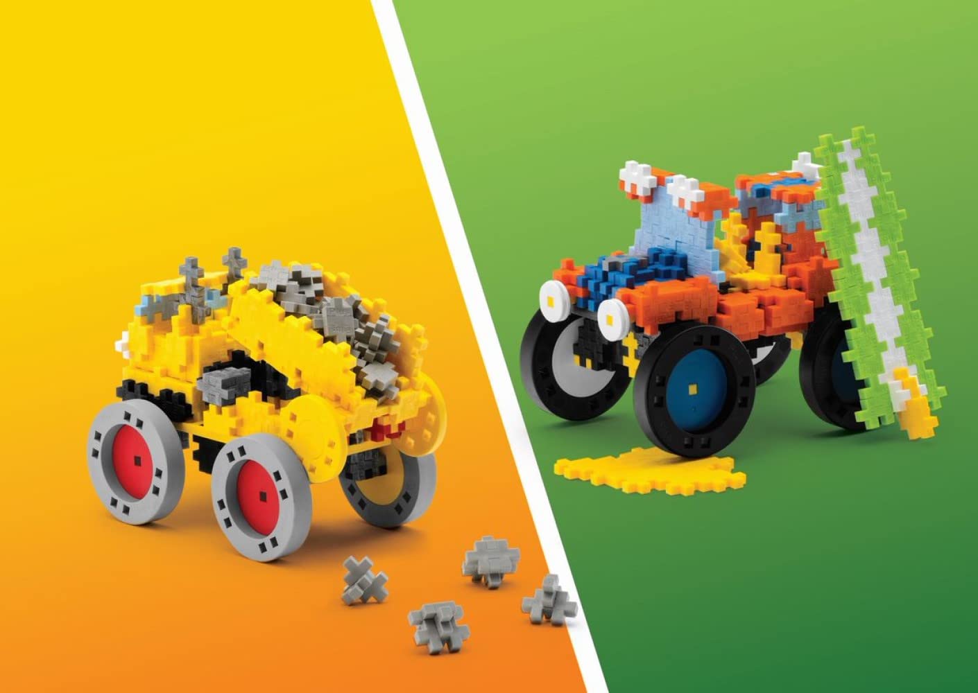 Plus-Plus 9603406 Kreativ-Bausteine Box, Geniales Konstruktionsspielzeug, 2400 Teile, Basic, Rosa & 9607016 Kreativ-Bausteine, Learn to Build Fahrzeuge-Set, Konstruktionsspielzeug, 800 Teile