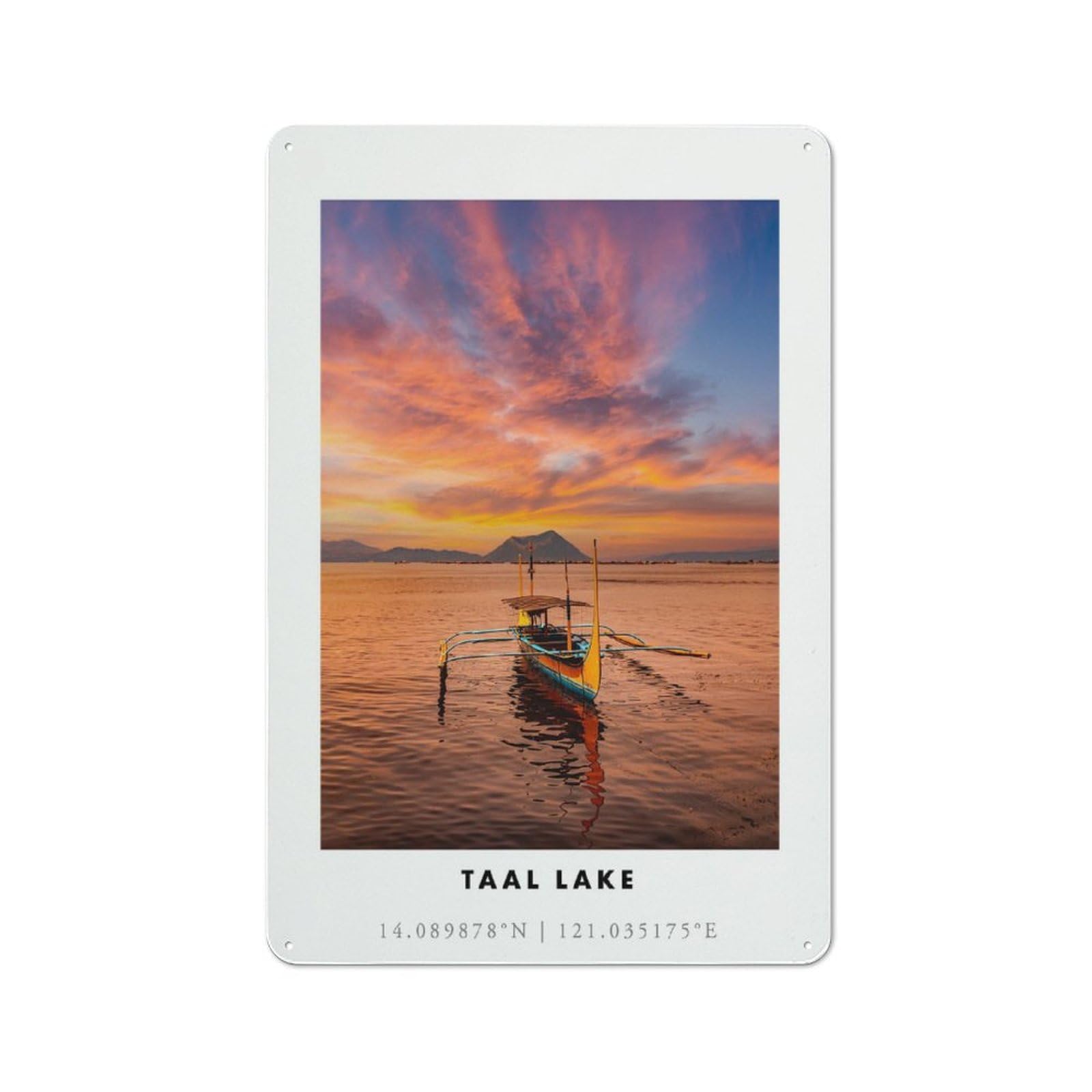 Junmoney Style-20 Taal Lake Sunset Retro Metal Wall Decor 30X20cm, Decorative Tin Plaque For Bar, Kitchen, Garage Or Games Room