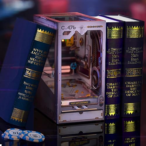 Miniatura 25 de Kit de rincón de libros, kit en miniatura de casa de muñecas, decoración de inserción de estantería, rompecabezas de madera 3D, kit en miniatura