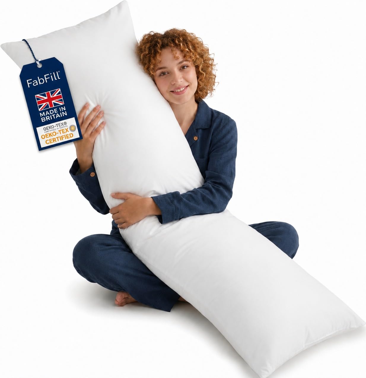 Full Body Bolster Pillow, Hollowfibre Filled, Orthopedic Long Pillow for Side Sleepers, Maternity & Pregnancy Body Pillow, Made in UK (King (5ft))