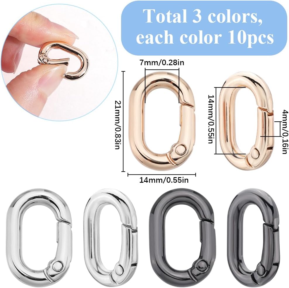 SUNNYCLUE 1 Box 30Pcs Alloy Oval Key Ring Spring Gate Rings Metal Gold Silver Black Carabiner Buckle Clip Clasps Purse Trigger Snap Hook Gate Key O Ring for Jewelry Making Keyring Bag Diy Craft Supply - Image 2