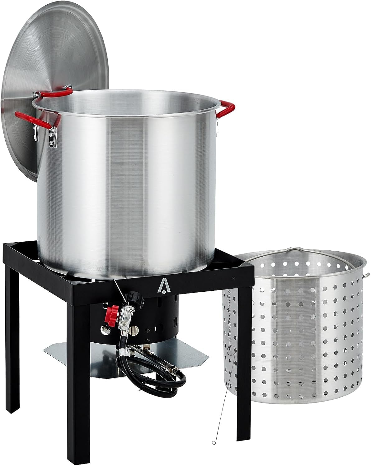 LALFPET 80Qt Aluminum Seafood Boil Pot,11,0000 BTU Outdoor Seafood Boil Kit, Seafood Boil Pot with Strainer Basket, Propane Stove Burner for Outdoor Cooking Seafood Crawfish, Crab, Shrimp