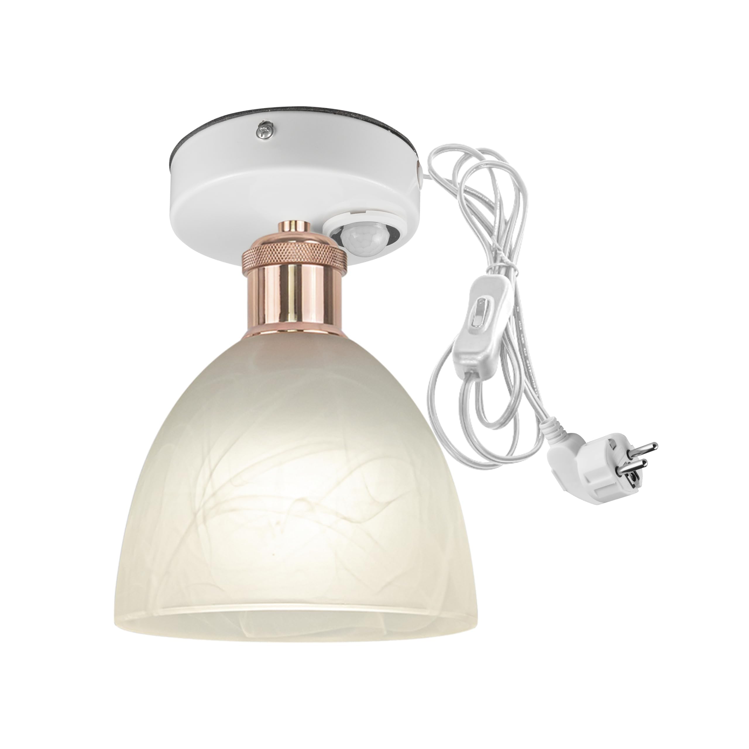 Plafoniera con sensore di movimento interno, moderna lampada da soffitto in vetro smerigliato, sensore di movimento radar con cavo da 4,5 m e portalampada E27, per corridoio, bagno, scale,