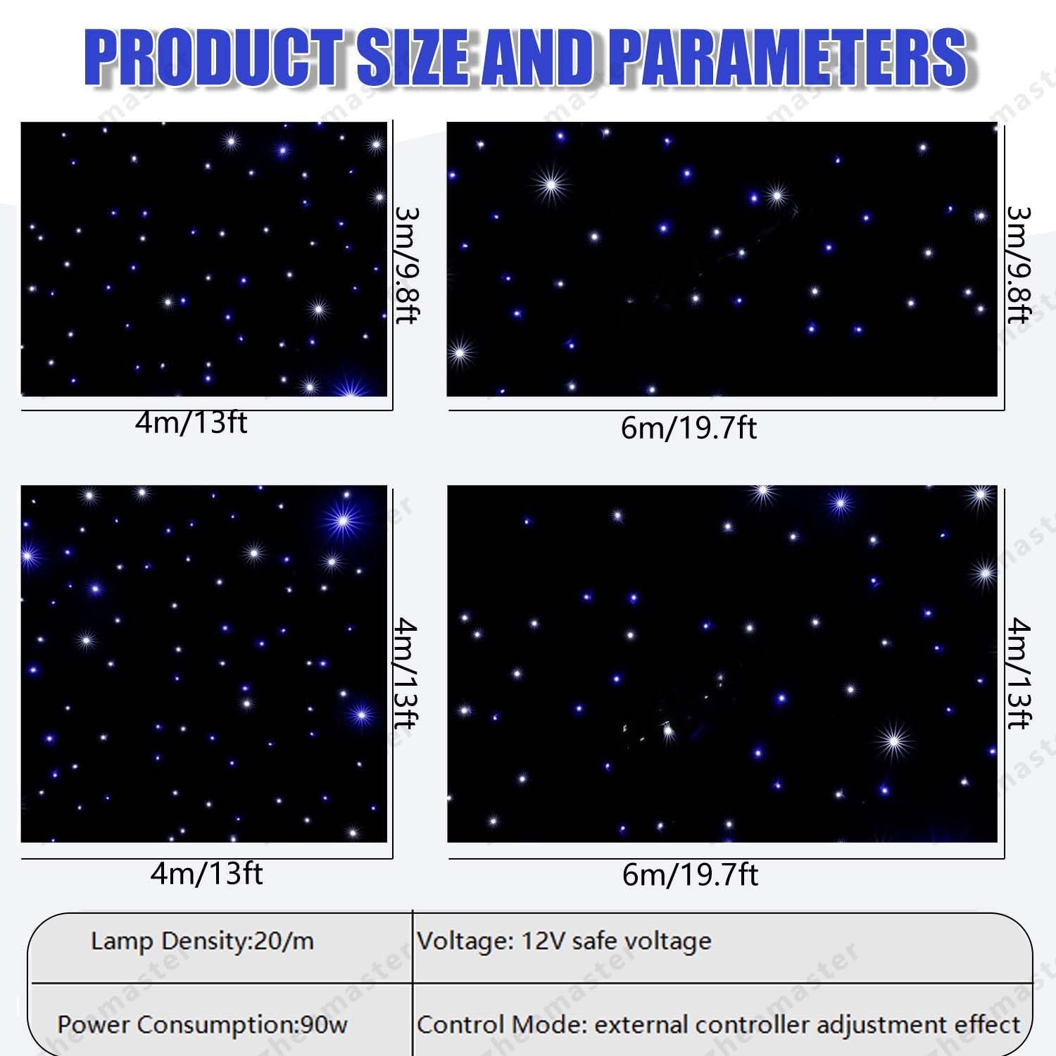 Rideau LED décoratif avec lumière blanche/bleue, effets variés – télécommande incluse – idéal pour salle de fête, scène, shooting, mariage(Blue+White,4x6m)
