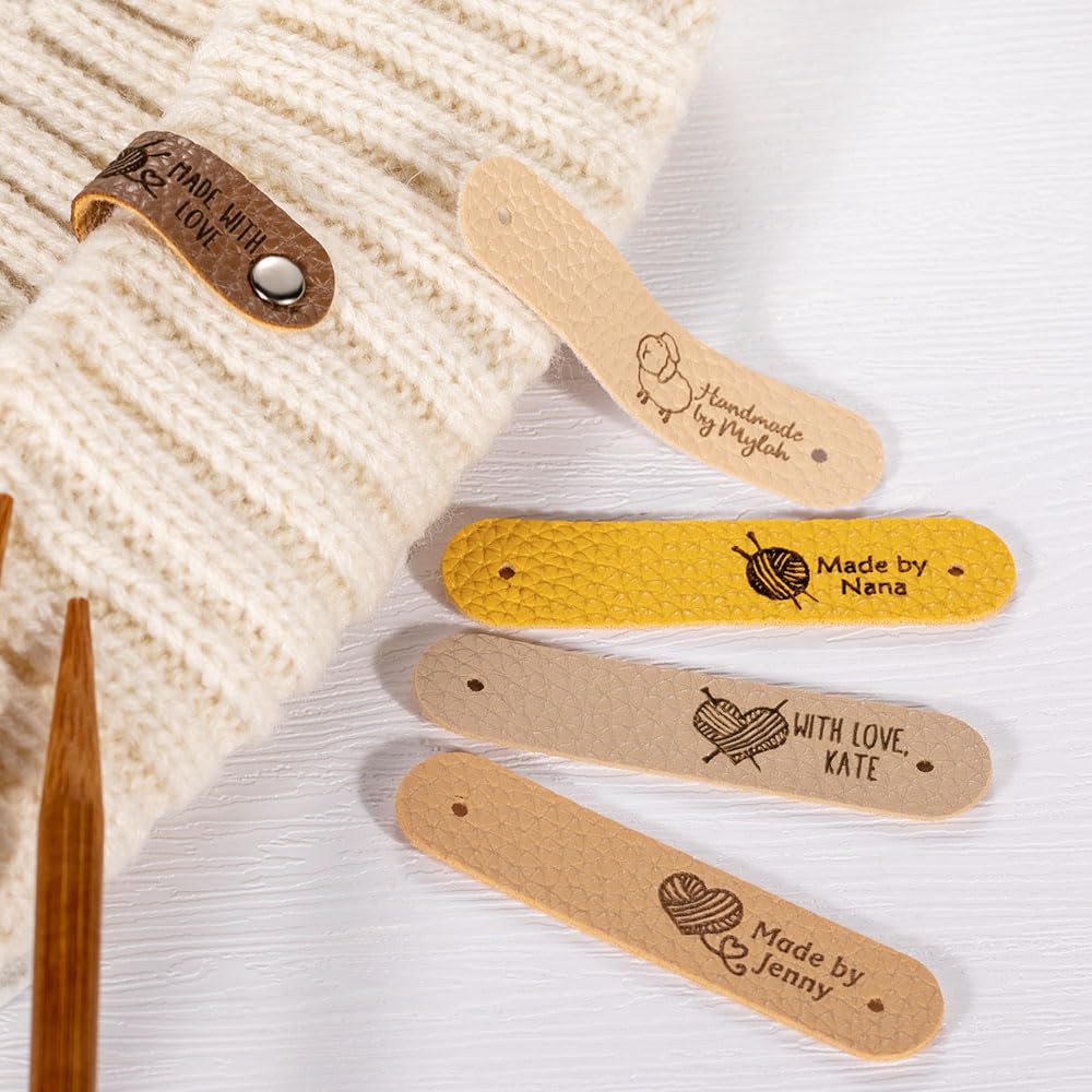 10 Pcs Personalized Leather Tags for Crochet Items Custom Leather Labels with Rivets Crochet Tags for Handmade Items Personalized Knitting Tags with Rivets Crochet Labels for Handmade Items