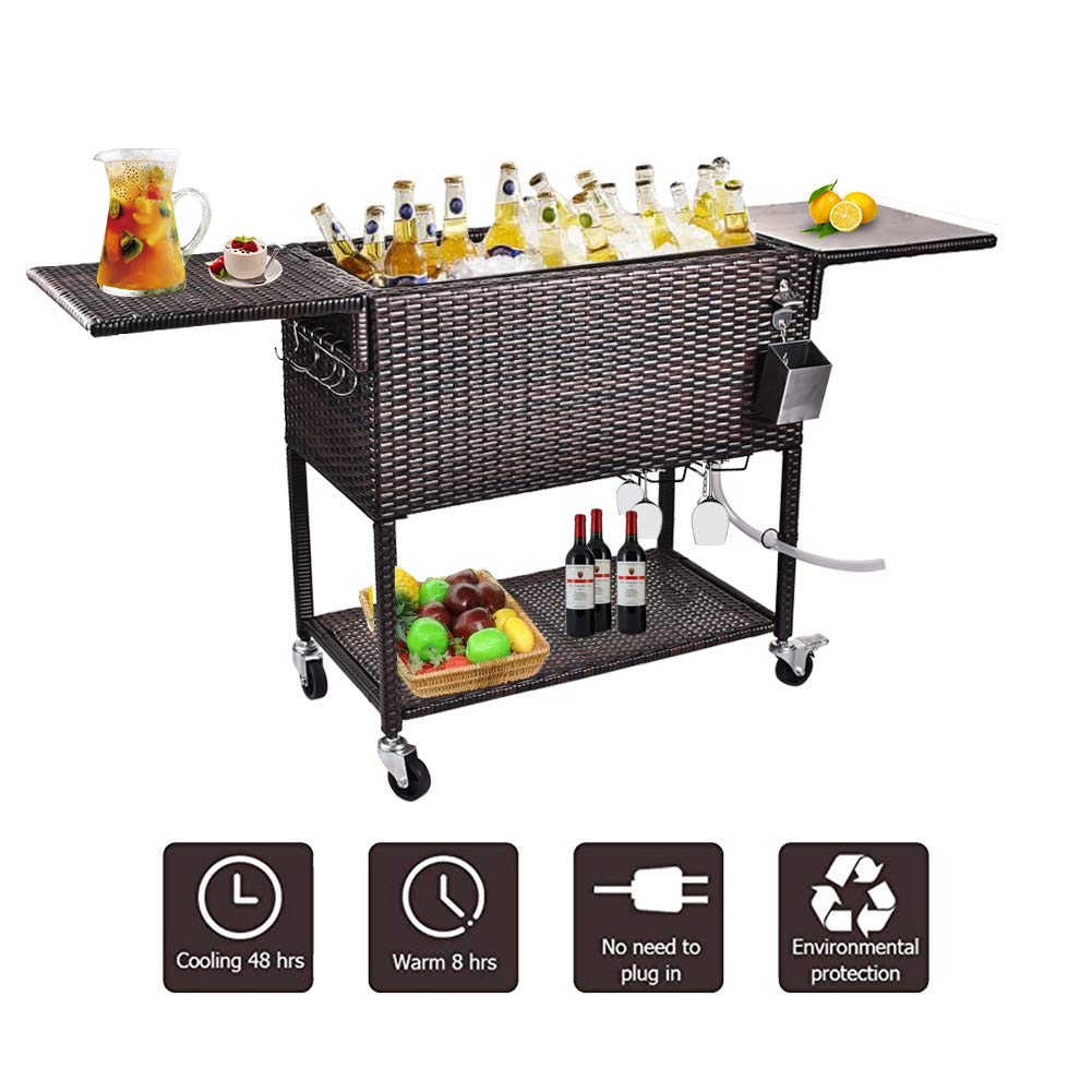 Buy Wicker Cooler Cart, 80 Quart Rattan Rolling Cooler Cart Wicker Ice