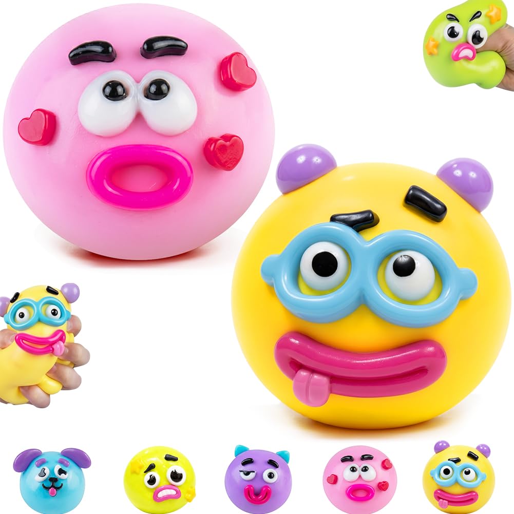 Smushers Fidget Toy,Interchangeable Faces Squishy Toys,TPR Stress Balls,Anxiety Relief Fidgets,Squishy Fidget Toys,Stress Toys,Party Bag Fillers for Kids, Fidget Toys (P+O)