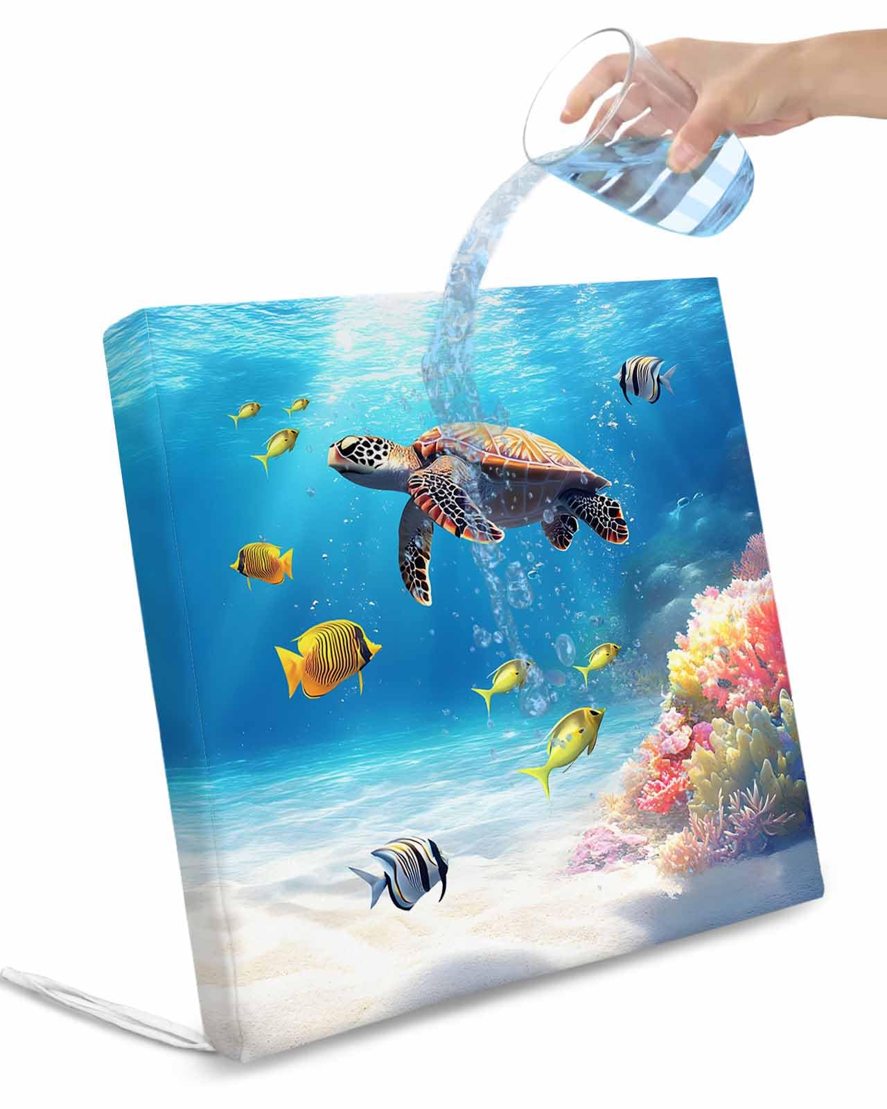 2 Pack Sea Turtle Coastal Waterproof Cushion Covers with Ties, Outdoor Patio Chaise Lounge Chair Seat Cushion Slip Covers Replacement(Only Cover) Summer Beach Coral Ocean Fishes 24