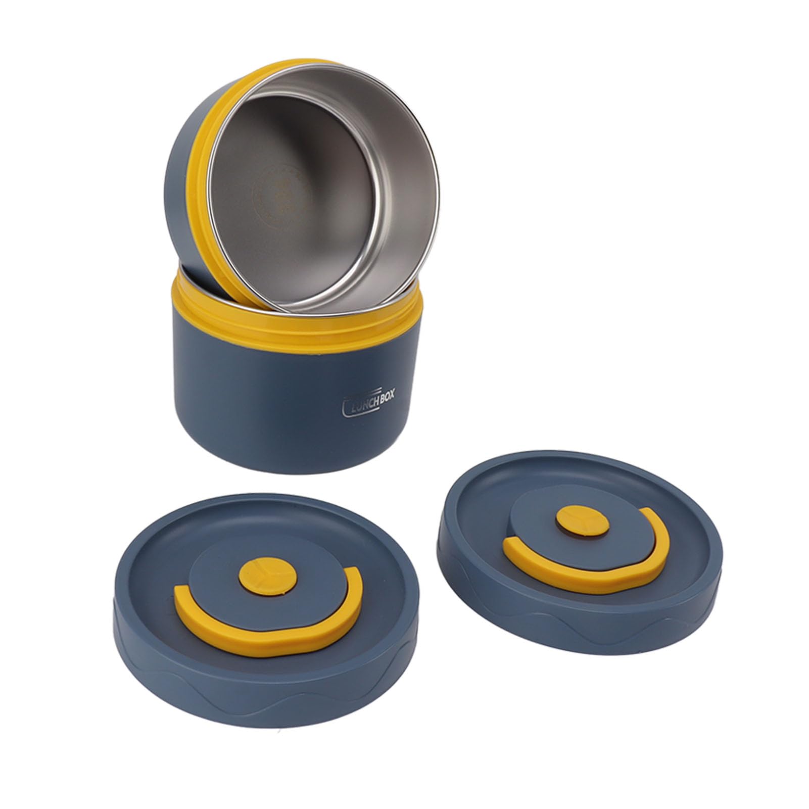 Lunch Box Rotondo in Acciaio Inossidabile con Coperchio, a Prova di Perdite, Grande capacità, Facile da Pulire, per Ufficio (3 Cassette Coibentate)