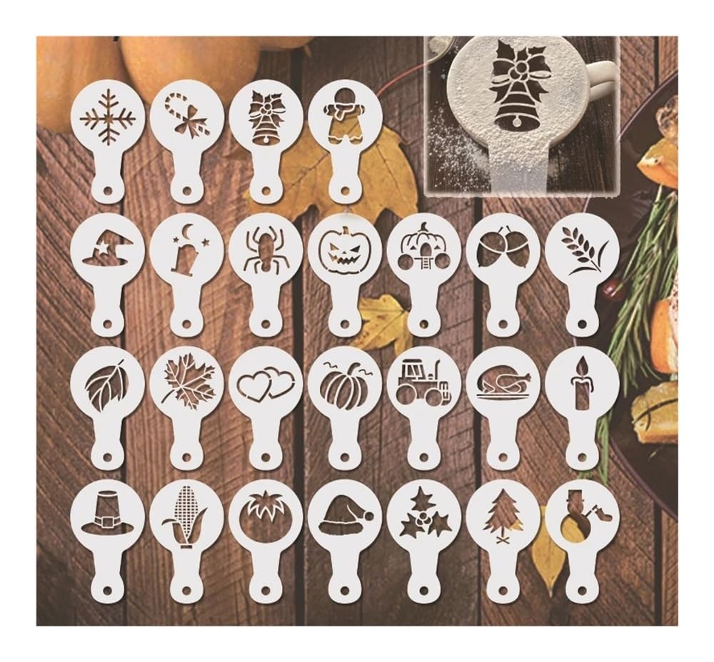 25-teiliges Kaffee-Form-Schablonen-Set für Thanksgiving, Weihnachten, Halloween, Schablonen, Kuchenschablone, Scrapbooking-Vorlage