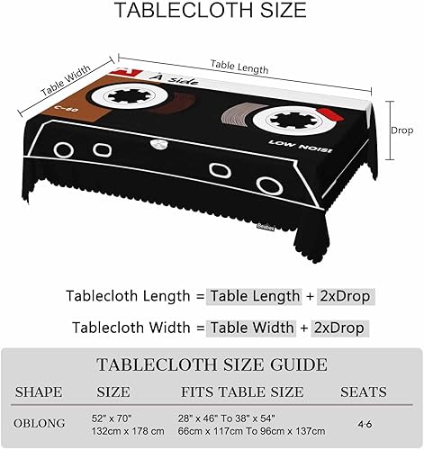 Miniatura 6 de Mantel de mesa de cassette de audio retro, cinta de casete de audio de plástico, 52 x 70 pulgadas, a prueba de polvo, protector para el hogar,