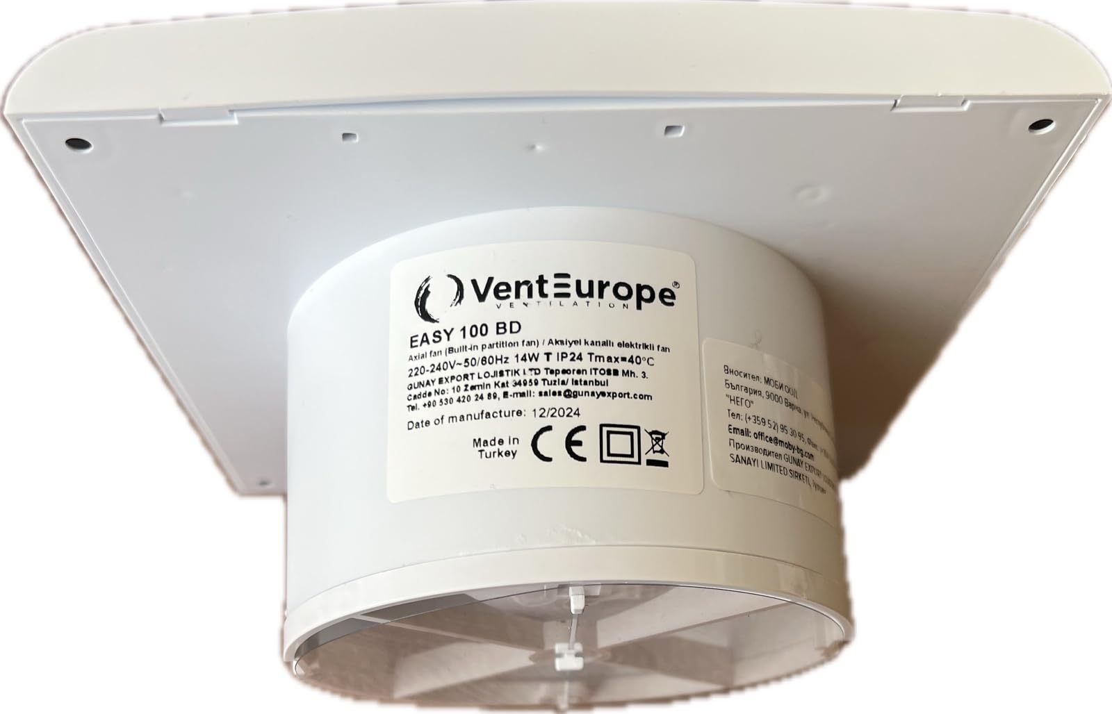 Wentylator wyciągowy 100 mm z zaworem zwrotnym – energooszczędny i cichy wentylator łazienkowy 97 m³/h, 35 dB, 14 W – biały wentylator ścienny do łazienki, WC i prysznica, ochrona przed