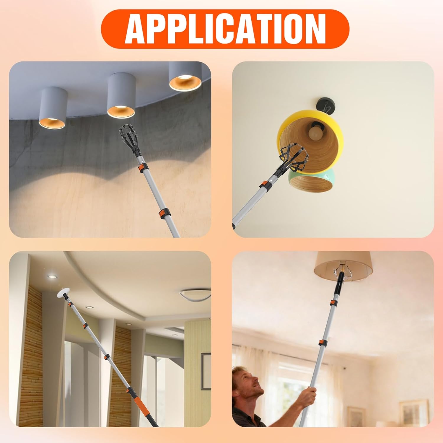 26FT Reach Light Bulb Changer for High Ceilings, Light Bulb Changer with Baskets, Suction Cup and Disc for Recessed Lights with 5-20FT Telescoping Extension Pole