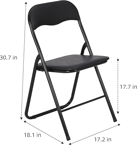 Miniatura 3 de Sillas plegables con asientos acolchados, sillas plegables de metal negro con almohadillas antideslizantes para escritorios, oficina en casa,
