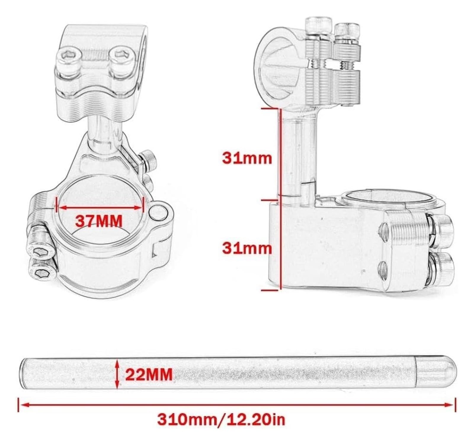 Kit De Rehausseurs Guidon 37 45 51 52 58 Mm pour Moto Course Surélevé Fixation Réglable Collier Serrage pour Fourche Rehausse De Guidon