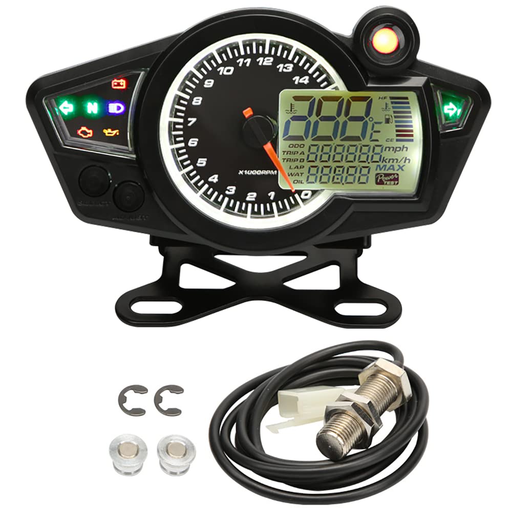 Baceyong 12V 0-14000 tr/min Universel LCD Numérique Moto Odomètre Tachymètre
