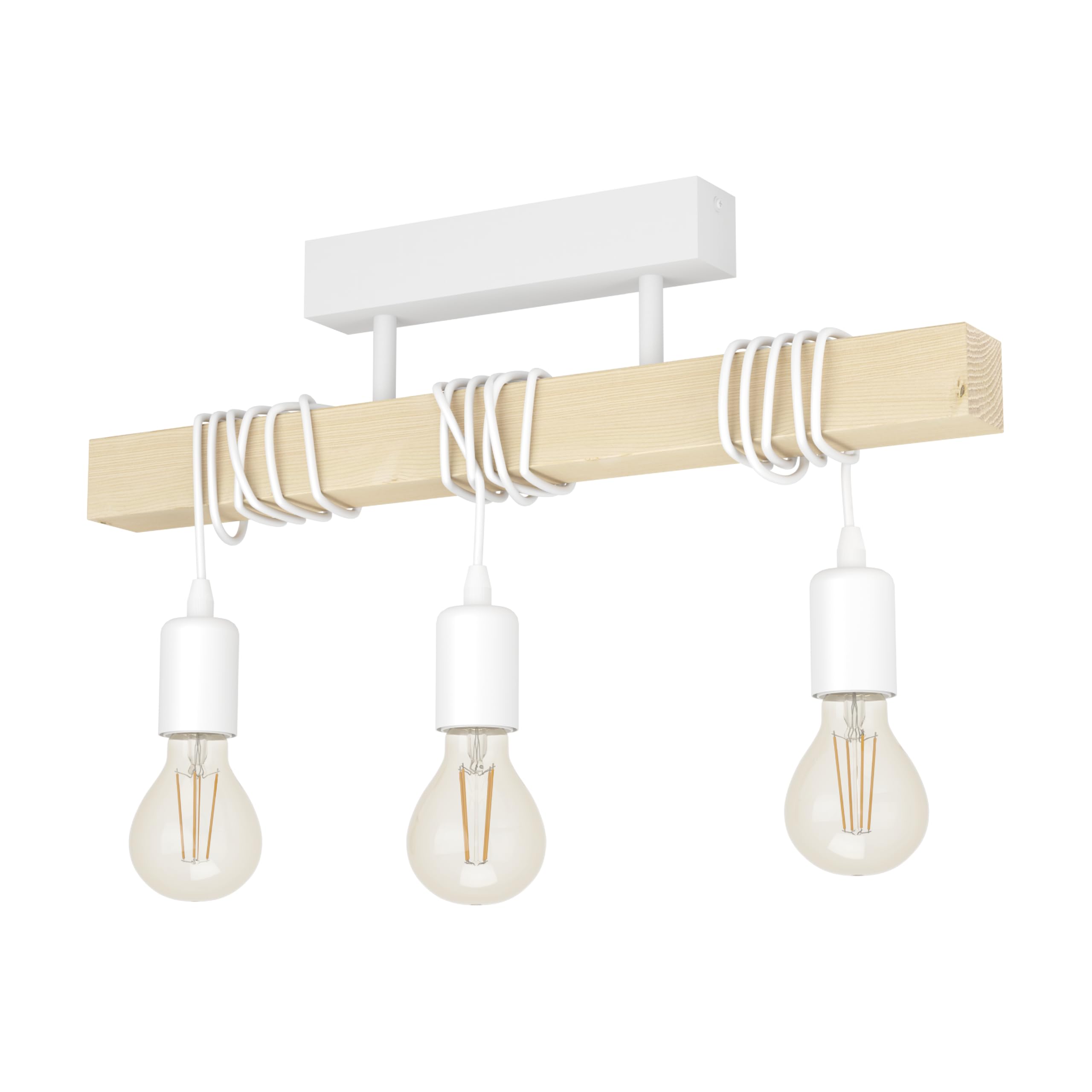 EGLO Ceiling Light Fitting Townshend, 3-Light Vintage Ceiling lamp in Industrial Design, Retro Pendant lamp Made of White Steel and Natural Wood, FSC Certified, E27