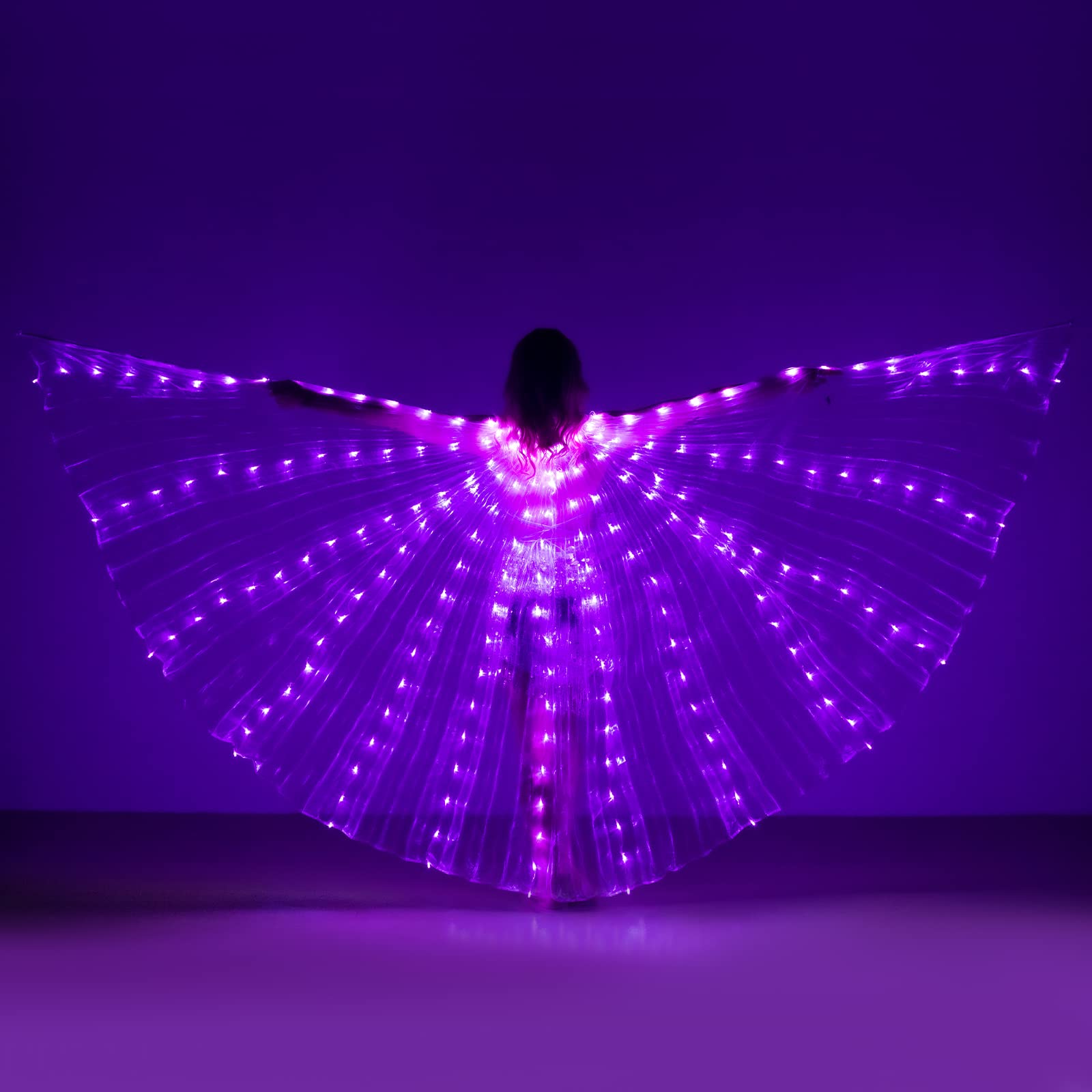 iMucci LED Lights Belly Dance Isis Wings - Bellydance Glow Angel dance Wings with Telescopic Sticks Flexible Rods for Adults and Child Purple