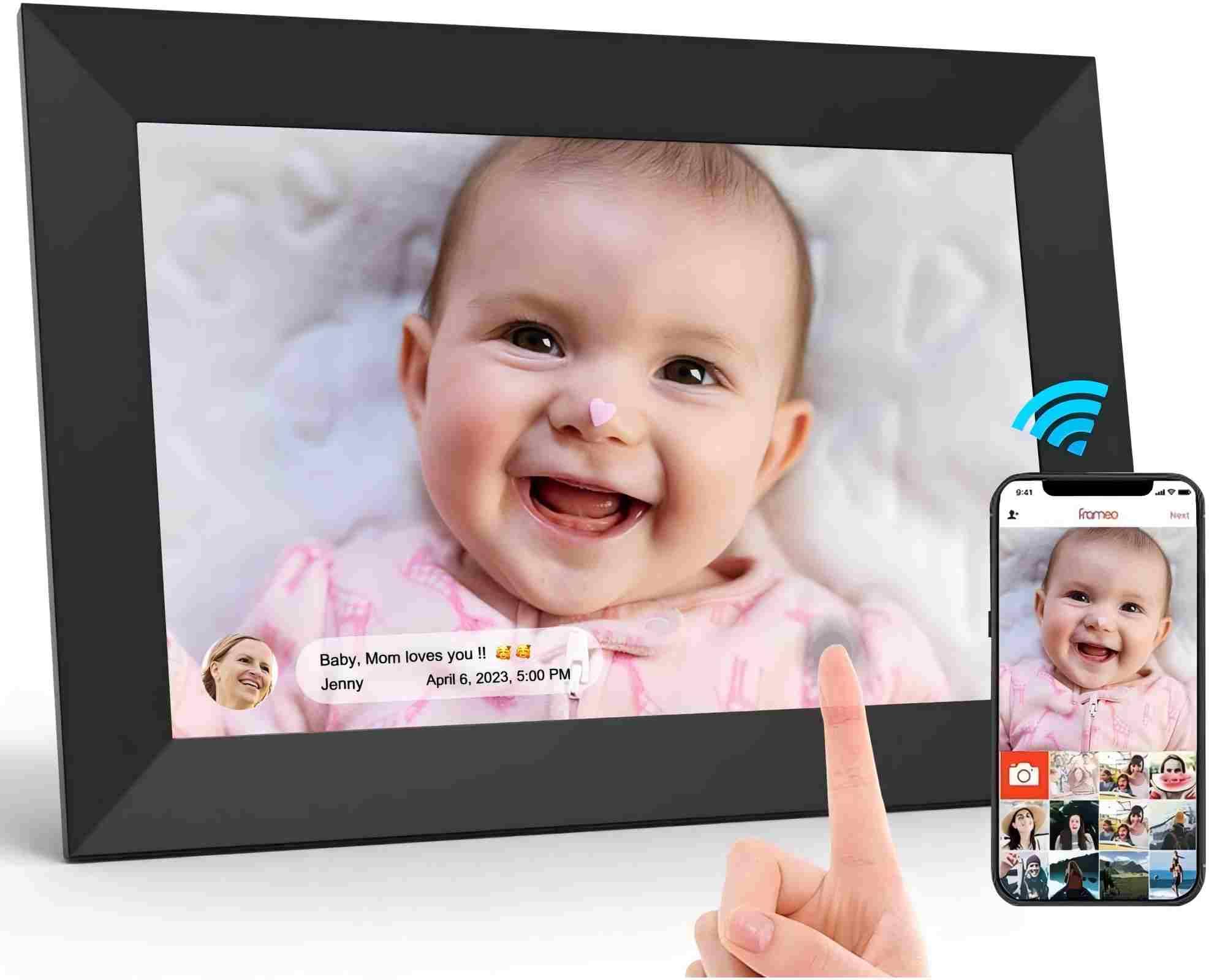 Cadre Photo Numérique 10.1 Pouces WiFi, 1280x800 HD IPS | Cadre Numérique Photo Tactile 32G, Rotation Auto pour Vidéo Musique, Cadeau Familial