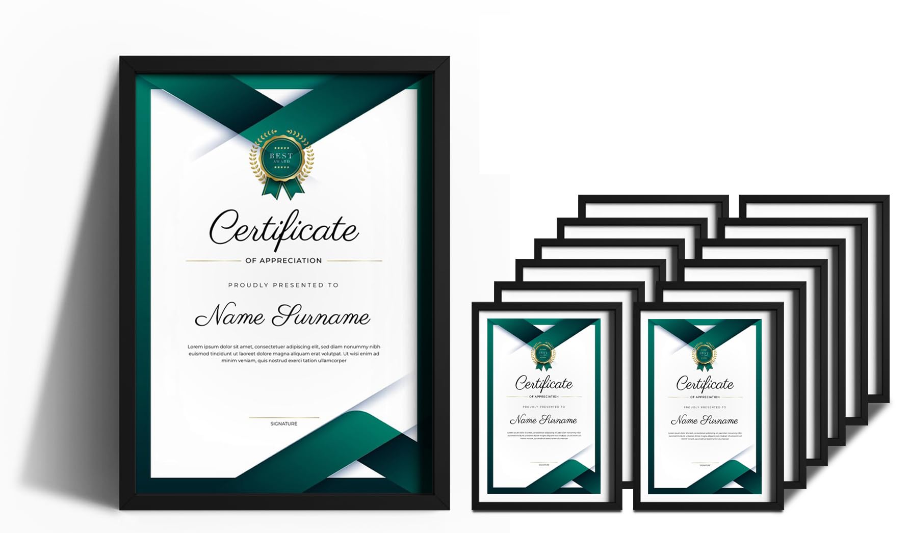 12x A4 Certificate Photo Frames 21 X 29.7cm-Styrene Display Wall Mountable or Tabletop Stand-Home Décor Office Document Picture Frame (Black)
