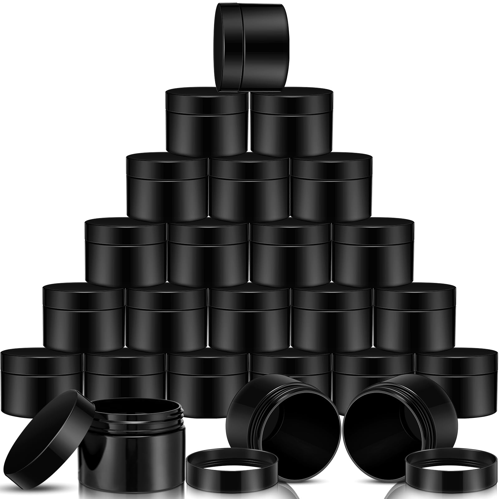 24 Pieces Empty Clear Plastic Jars with Lids Round Storage Containers Wide Mouth for Beauty Product Cosmetic Cream Lotion Liquid Butter Craft and Food(Black,4 oz)