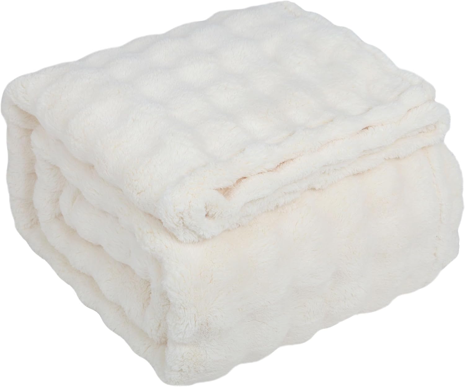 Dog Blankets Washable Pet Blanket - Fluffy Fuzzy Cat Puppy Blanket with Premium 300GSM 3D Fleece Bubble for Pet Kitten Doggy, Cream, 60x80IN