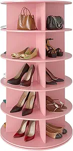 SpaceAid 5 Tier Rotating Shoe Rack Tower, Spinning Shoe Display Lazy Susan, Revolving 360 Shoe Rack Storage Round Carousel, Vertical Handbag Rotate Shoes Closet Organization (5-Tier Pink)