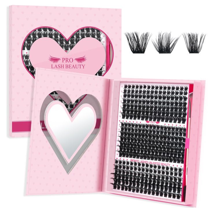 PRO - 346 racimos de pestañas, pestañas individuales en racimo, extensiones de pestañas en 3 estilos, mezcla de racimos de pestañas de volumen,