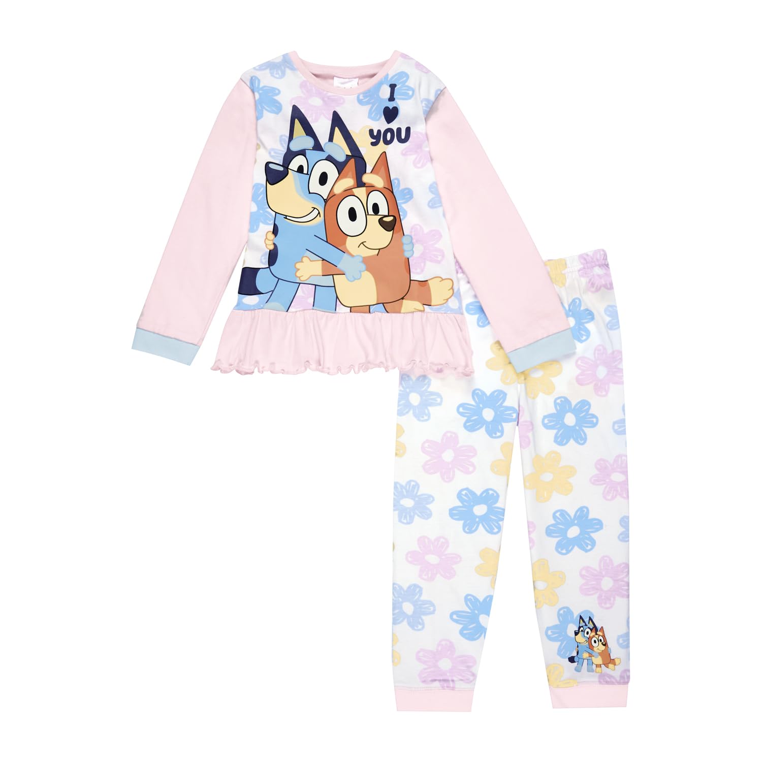 Bluey Girls Pink Pyjamas And Bingo Pjs Set | Cotton Pjs With Frilled Top | Official Merchandise 6-7 Years