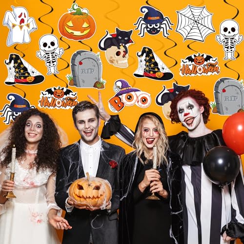 Image of 40Pcs Halloween Hanging Swirl Decorations, Halloween Hanging Streamers Ceiling Decor with Pumpkin Spider Ghost for Home Office School Trick or Treat Party Decor Supplies