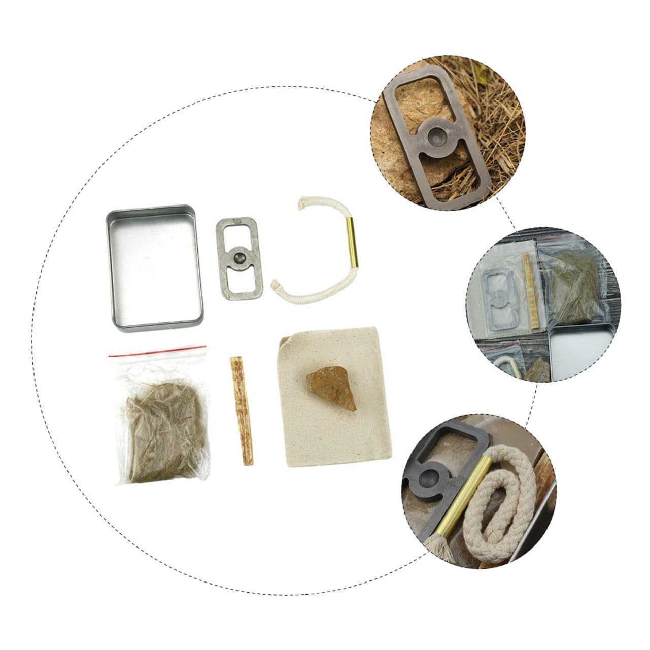 Kit para Iniciar Fuego al Aire Libre Encendedor y Cuerdas de Algodón y Metal para Camping y Parrilla, Ignición Instantánea en 1 Set