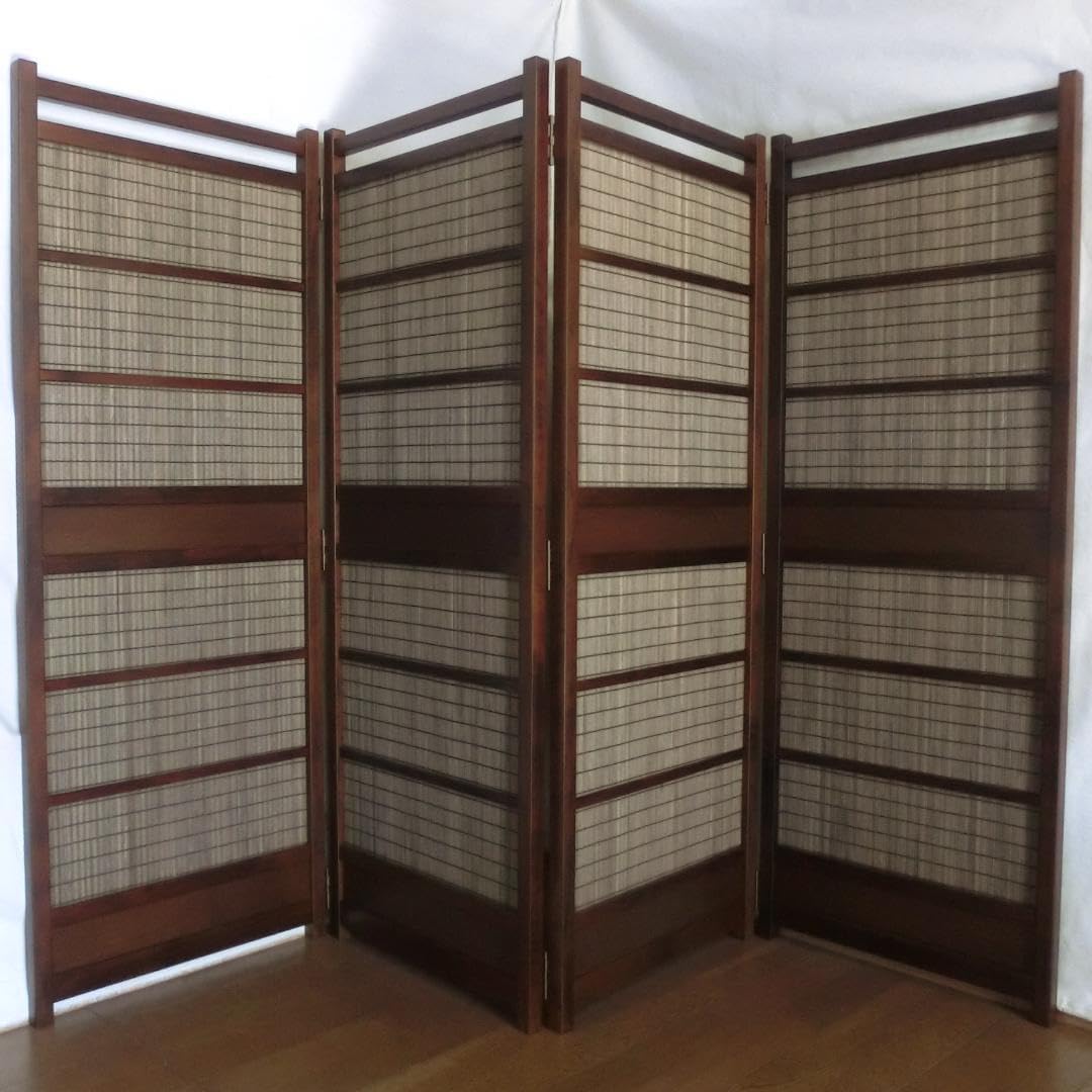 簾屏風 訳あり 4連 ダークブラウン木簾 衝立 パーテーション 簾屏風 訳あり 4連 ダークブラウン木簾 衝立 パーテーション