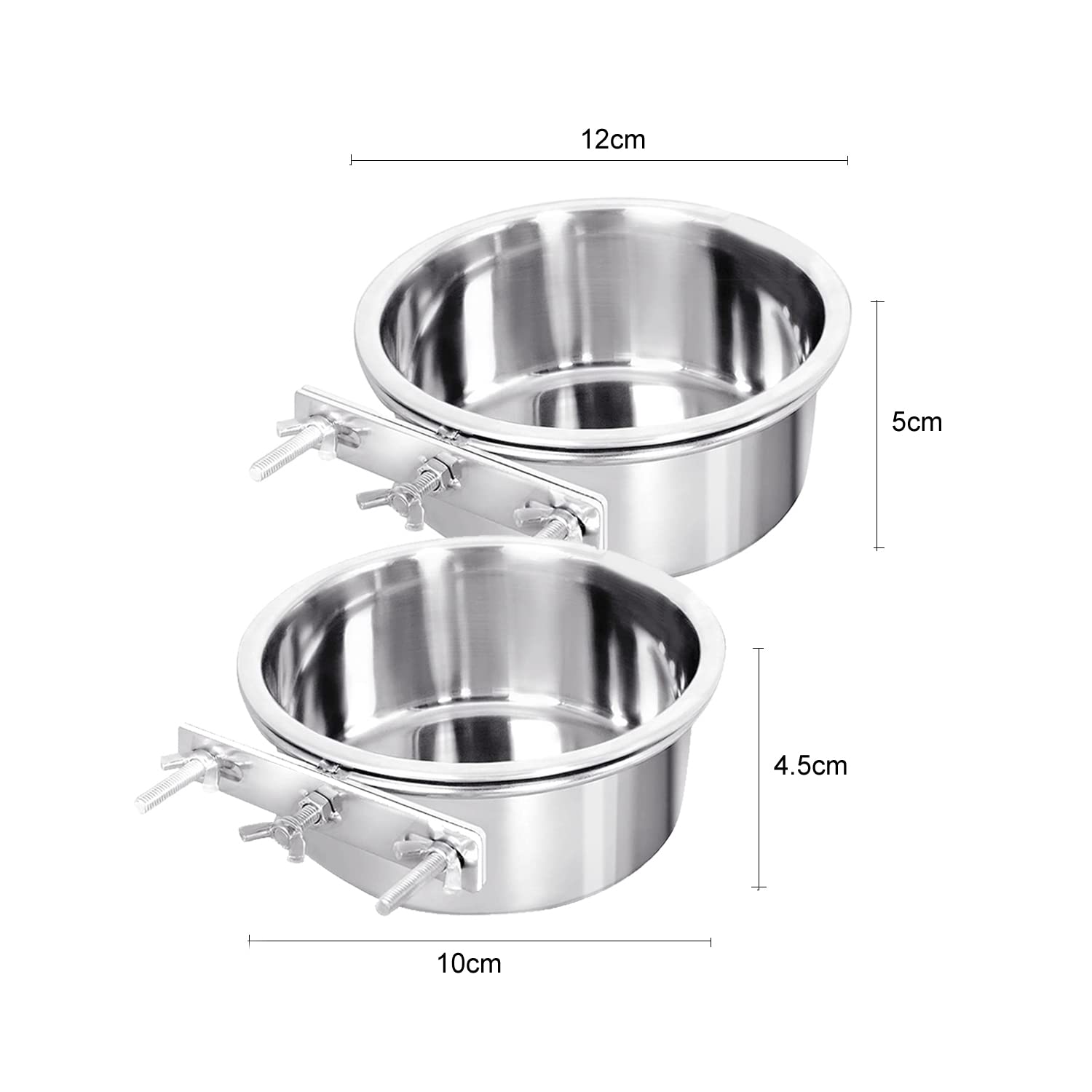 Hniuyun Lot de 2 gamelles à eau pour cage de chenil, bol à suspendre en acier inoxydable pour chien, chat, oiseau, cochon d'Inde, lapin, poulailler (10-12 cm)