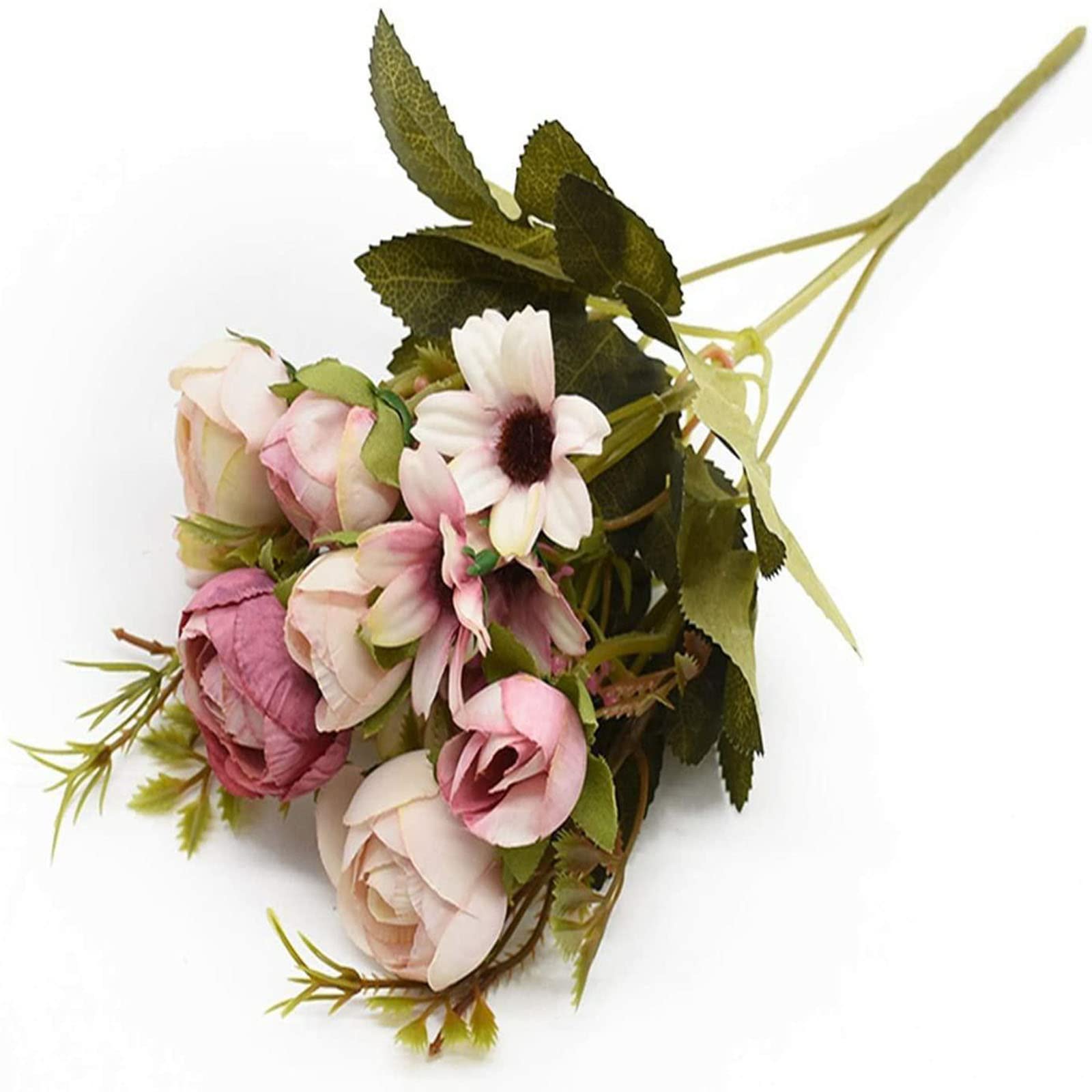 XDLEDMKIZ Real Touch Artificial Flowers Multicolor Tea Roses Vases for Home Decoration Daisy Plastic Flowers Wedding Fake Flowers