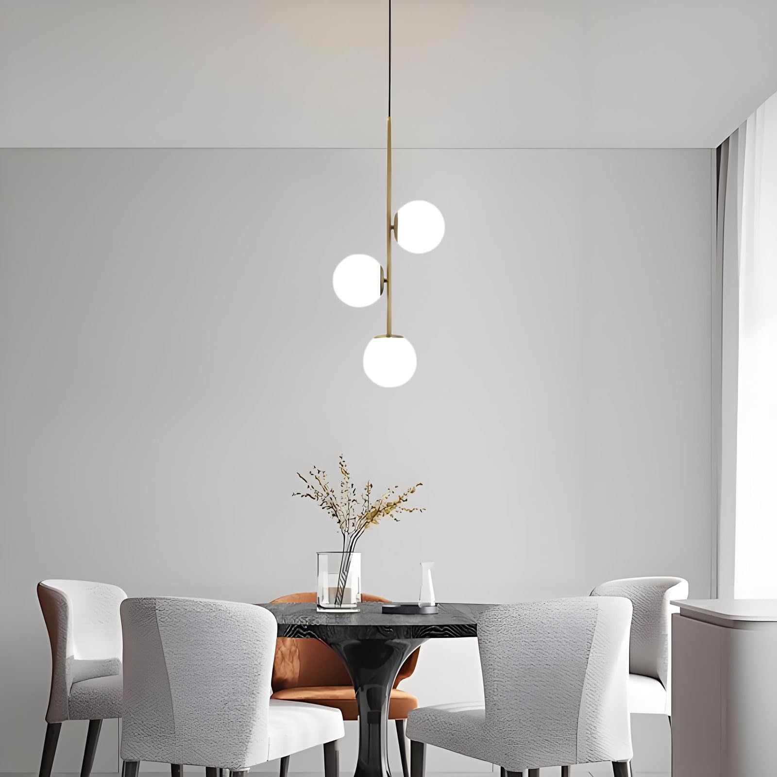 ZTTECH 3-Light Globe White Glass Pendant Light, White Glass Ball